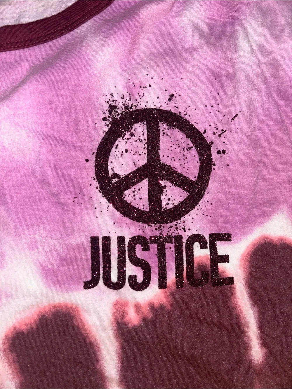Justice Pink & Maroon Tie-Dye Peace Logo Tee